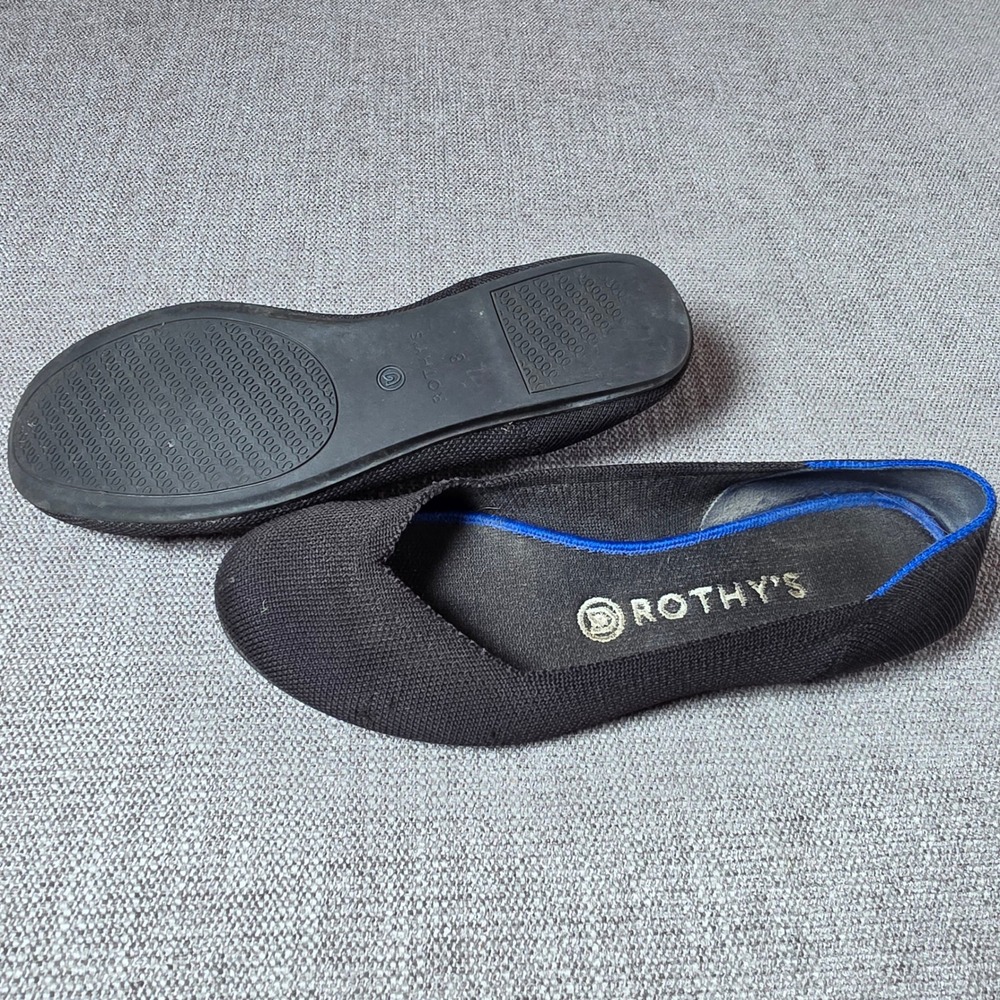 Rothys The Point Womens 8 Black Solid Pointed Toe Ballet Flats